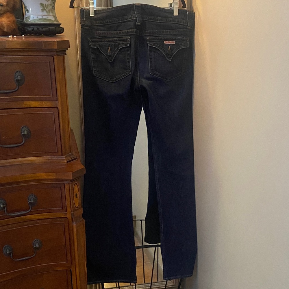 Hudson dark rinse jeans back flap pockets wider waistband w double buttons 32